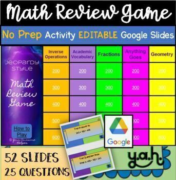 Preview of EDITABLE Jeopardy Math Review Game fourth grade Fractions SBAC angles activity