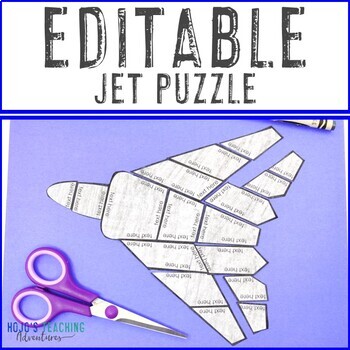 Preview of EDITABLE Jet Puzzle | Create Activities for a Travel Unit or Military Lesson