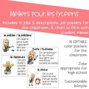 Preview of EDITABLE Jobs for the High School French Classroom