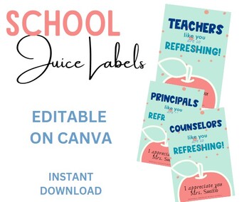 Preview of EDITABLE - Juice / Capri Sun Labels for your school staff and students
