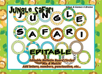 editable jungle sufari themed circular bulletin board letters tpt