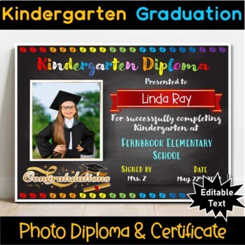 Preview of EDITABLE Kindergarten Certificate/Diploma, Chalkboard - Graduation, Promotion