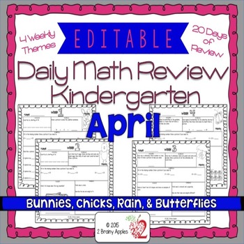 Preview of Math Morning Work Kindergarten April Editable, Spiral Review, Distance Learning