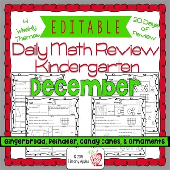 Preview of Math Morning Work Kindergarten December Editable, Spiral Review, Distance Learn