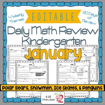 Preview of Math Morning Work Kindergarten January Editable, Spiral Review, Distance Learn