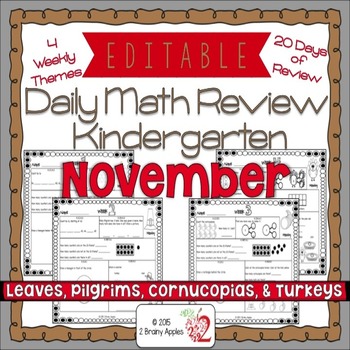 Preview of Math Morning Work Kindergarten November Editable, Spiral Review, Distance Learn