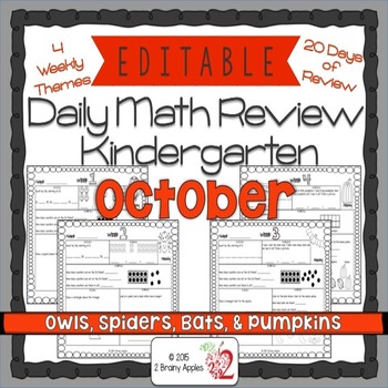 Preview of Math Morning Work Kindergarten October Editable, Spiral Review, Distance Learn
