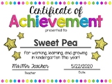 EDITABLE Kindergarten End of the Year Certificate of Achie