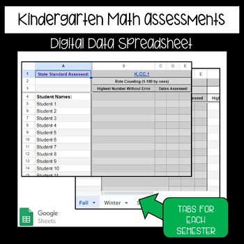 Preview of EDITABLE Kindergarten Math Assessment Spreadsheet