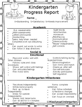 Preview of EDITABLE Kindergarten Progress Report for Parent Teacher Conferences