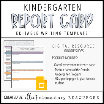 Preview of EDITABLE Kindergarten Report Card Writing Planner