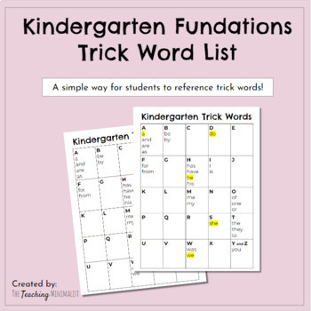 Preview of EDITABLE Kindergarten Trick Word List / Personal Word Wall