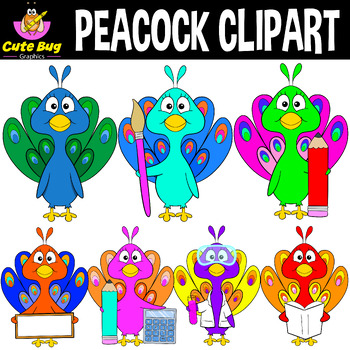 Preview of PEACOCK CLIP ART - PEACOCK THEME CLIP ART SET | CLASSROOM DECOR