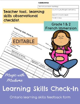 Preview of EDITABLE- Learning Skill Observation Checklist with child-friendly statements.