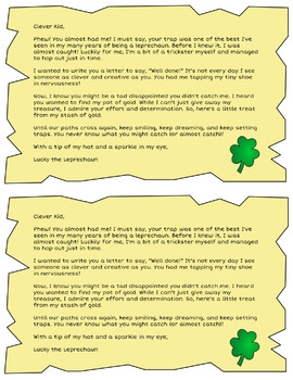 Preview of EDITABLE - Leprechaun Trap "Almost Caught" Letter (Variety)