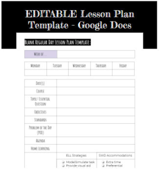 Preview of EDITABLE Lesson Plan Template (Google Docs)
