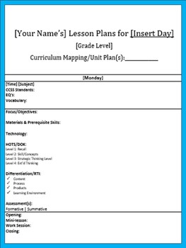 EDITABLE Lesson Plan Templates by Alyssa Stone | TpT