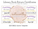 EDITABLE Library Book Return Certificate Template