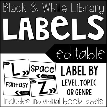 Preview of Classroom Library Labels | Library Labels | Editable | Black and White