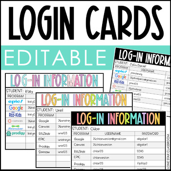 Preview of EDITABLE Login Cards | Login Information | Password Cards