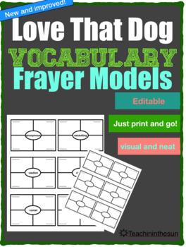 Preview of EDITABLE Love That Dog Fryer Model Vocabulary Pages