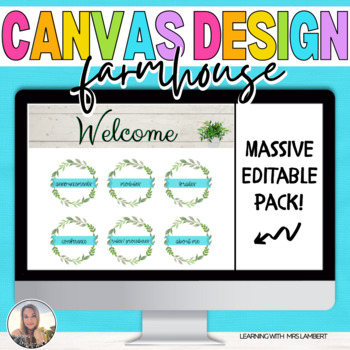 Preview of EDITABLE MEGA Farmhouse Canvas & Schoology Buttons, Headers, & MORE! LMS