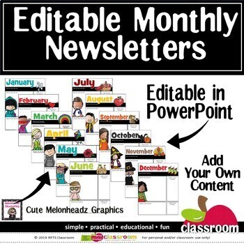 Preview of EDITABLE MONTHLY NEWSLETTERS 2 BLANK TEMPLATES *MELONHEADZ KIDS* POWERPOINT