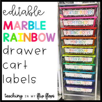 Preview of EDITABLE Marble Rainbow Drawer Cart Labels