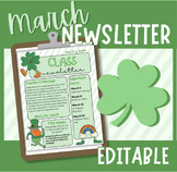 EDITABLE March Classroom Newsletter Template St. Patrick's Day