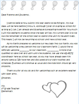 Preview of EDITABLE Maternity Leave Letter for students/parents in Spanish & English