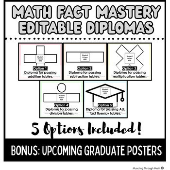 Preview of EDITABLE Math Diplomas to CELEBRATE MATH FACT FLUENCY! ALL operations included!