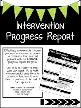 Preview of EDITABLE Math Intervention Progress Report
