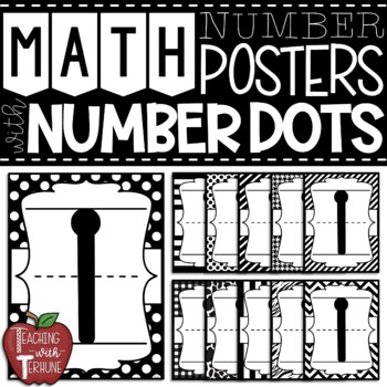 Preview of EDITABLE Math Number Posters with Number Dots {Black and White Designs}