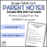 EDITABLE Math Unit Notes for Parents (Grade 1 Ontario Expe