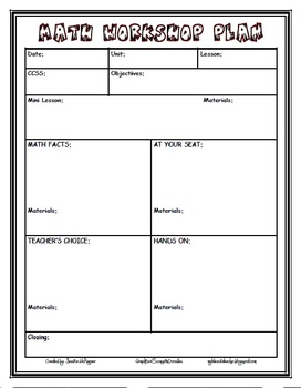 (EDITABLE) Math Workshop Lesson Plan Format {Common Core ...