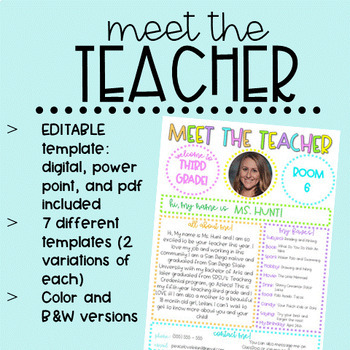 Preview of EDITABLE • Meet The Teacher Letter Template • Digital and Printable