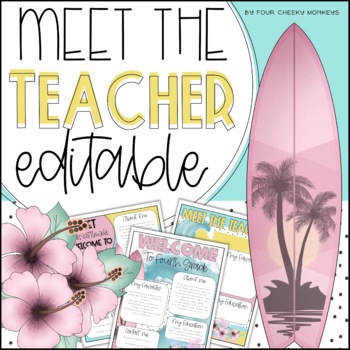 Preview of Calming Classroom Theme / Pastel Surf EDITABLE Meet The Teacher Template