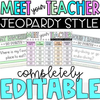 Preview of EDITABLE Meet Your Teacher "Jeopardy" Game Show | Back to School Game