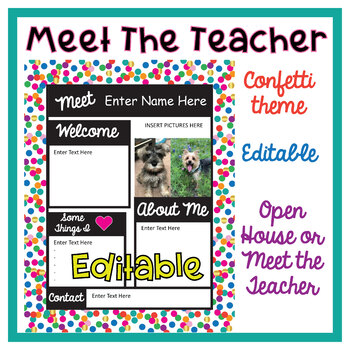 Preview of EDITABLE Meet the Teacher | All About Me | Confetti Theme | Open House Confetti