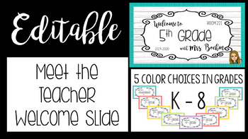 Preview of EDITABLE Meet the Teacher Digital Welcome Slide Grades K-8