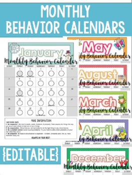 Preview of EDITABLE Monthly Behavior Calendars