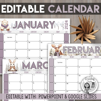 Preview of EDITABLE Monthly Calendar 23-24 | Classroom Printable Teacher Calendar