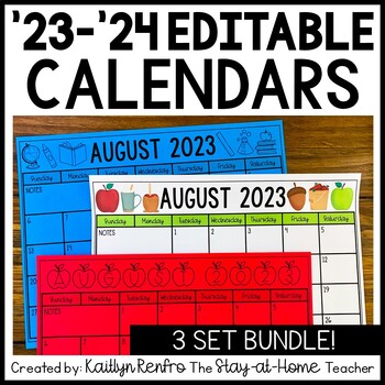 Preview of EDITABLE Printable Monthly Calendars 2023-2024 BUNDLE
