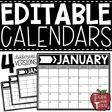 EDITABLE Monthly Calendars {Horizonal Calendars in Black a