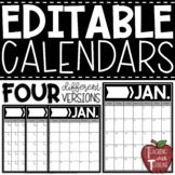 EDITABLE Monthly Calendars {Vertical Calendars in Black an