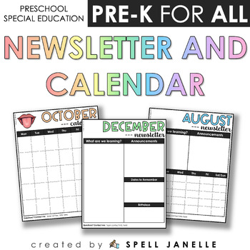 Preview of EDITABLE Monthly Newsletter and Calendar PREK FOR ALL