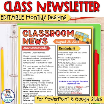 Preview of EDITABLE Monthly Weekly Classroom Newsletter Templates