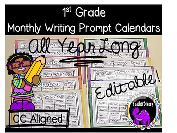 Preview of EDITABLE Monthly Writing Prompt Calendars ALL YEAR LONG {First Grade}
