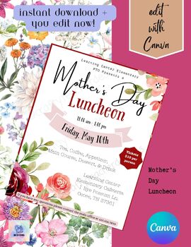 Preview of EDITABLE-Mother's Day Luncheon, Fundraiser, School PTO PTA, Digital Download