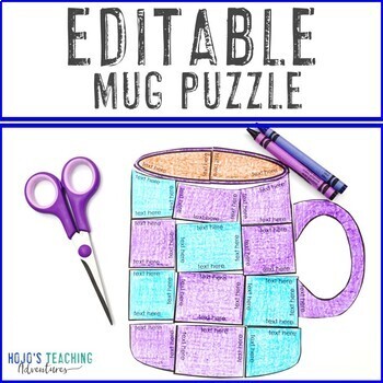 Preview of EDITABLE Mug Template | December Christmas Puzzle Activity | Before Winter Break